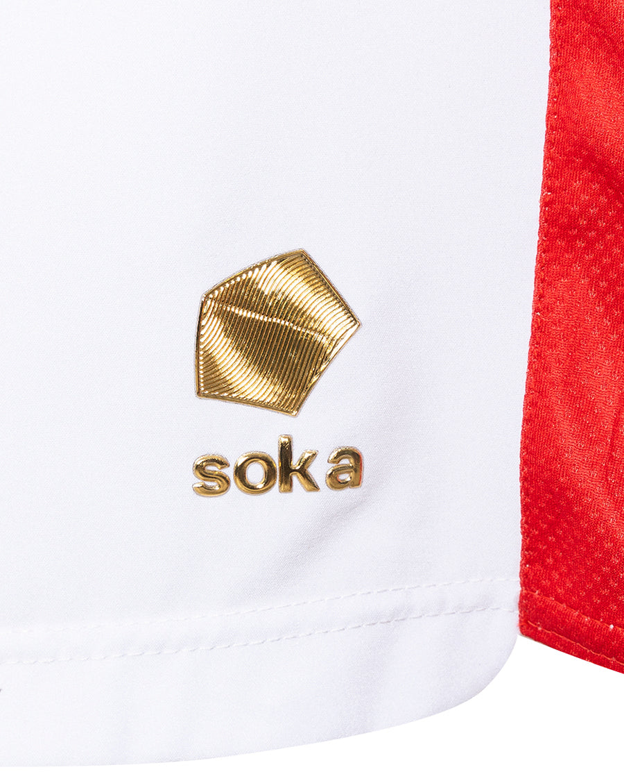 SD Huesca Away Kit Shorts 2023 2024 White Red Gold Metallic